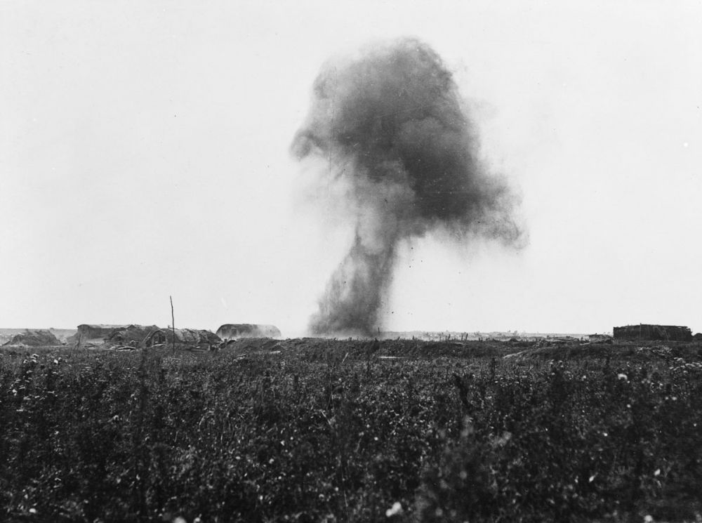 A German shell bursts near Grévillers, on the New Zealand Division front.